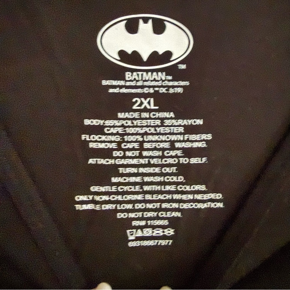 Batman Logo Halloween Removable Cape Black Costume Tee 2XL - Picture 4 of 8